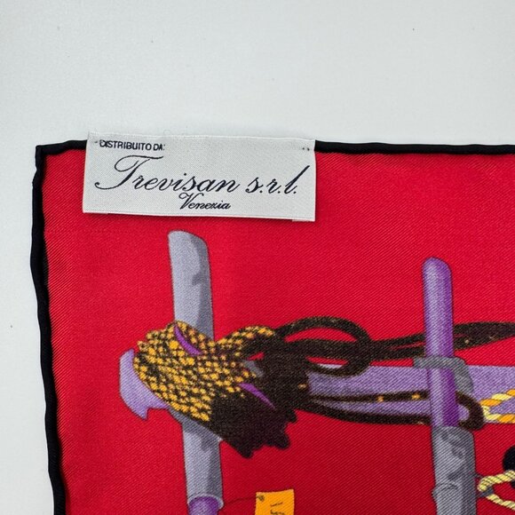Trevisan S.R.L. Venezia Vintage Silk Scarf With Tassel Design In Red Purple & Go - Picture 2 of 7